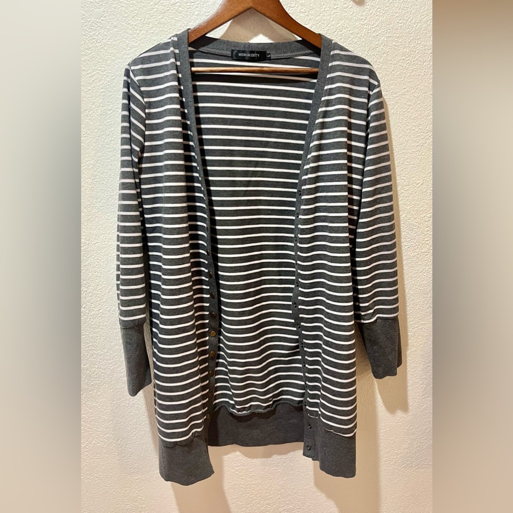 Women’s striped grey and white cardigan